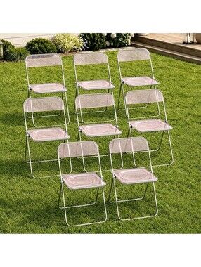 JPBSTO 8 Pack Pink Plastic Folding Chairs Modern 300lb Capacity NIB $159 Retail